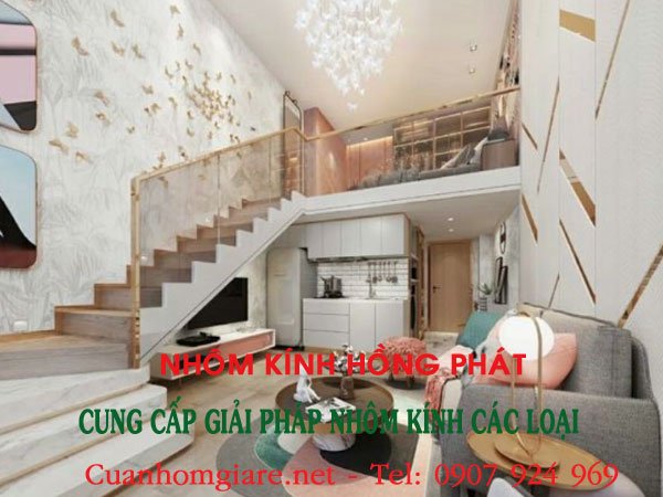 cầu thang kính gác lửng