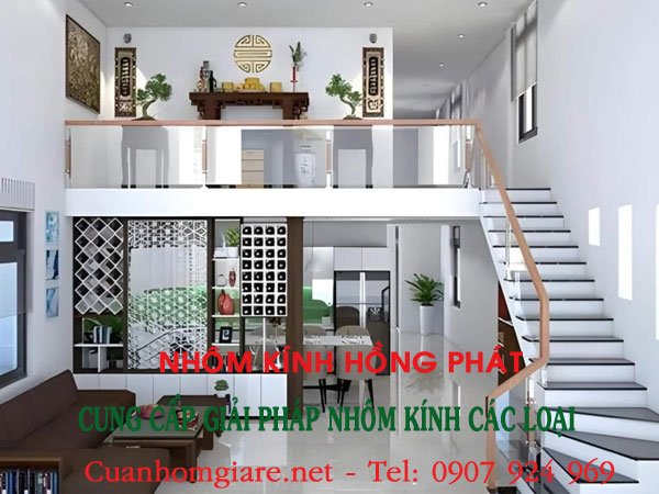 cầu thang kính gác lửng