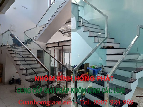 quy trình thi công & báo giá cầu thang kính tay vịn inox