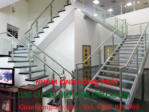 giá cầu thang kính tay vịn inox