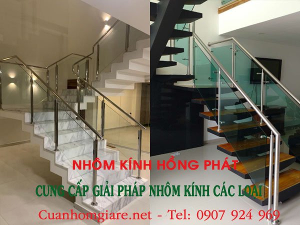 giá thi công mẫu cầu thang kính tay vịn inox