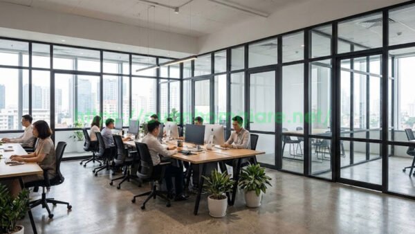 90% Doanh nghiệp hài lòng khi thi công vách nhôm kính văn phòng trọn gói giá rẻ tại Tphcm 3 vach nhom kinh van phong